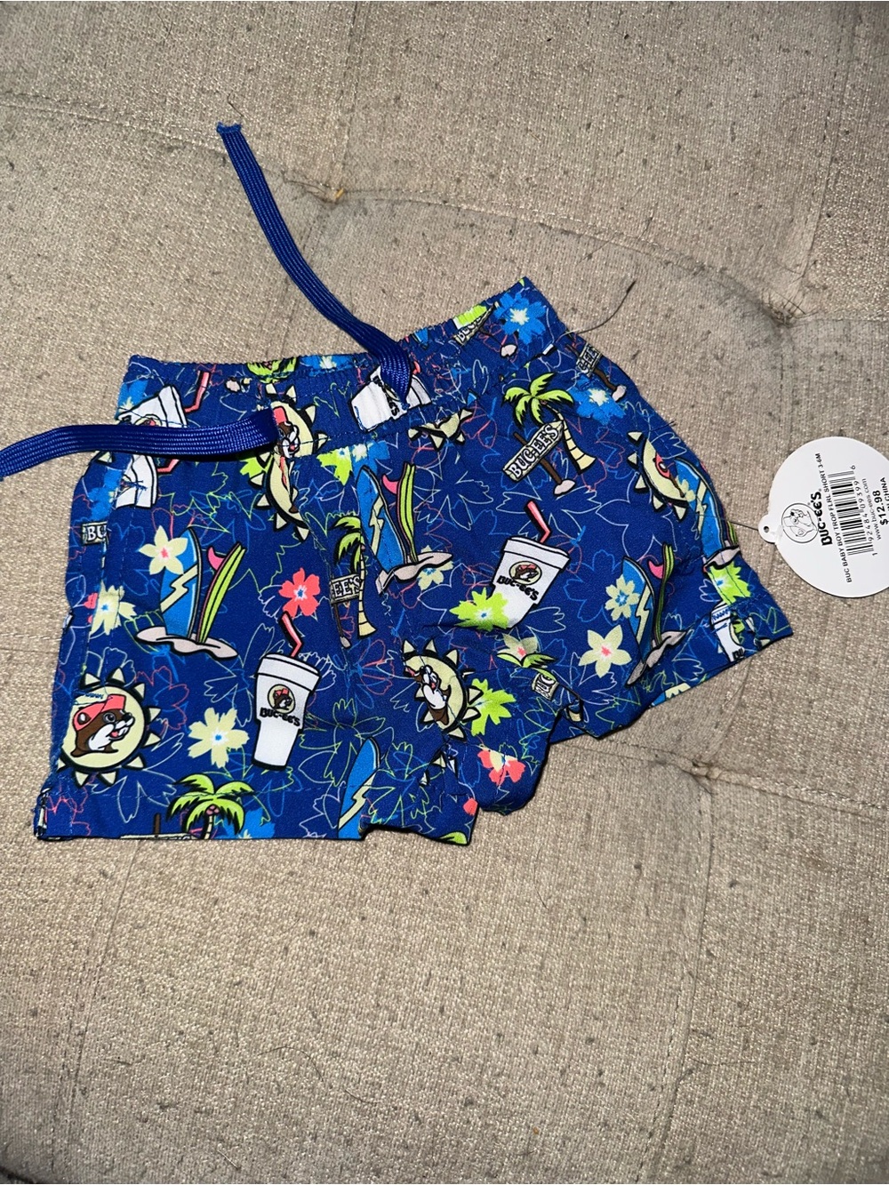 Blue Novelty Print Swim Shorts with Drawstring